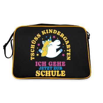 Einschulung Einhorn Tschüss Kindergarten - Retro Tasche - Schwarz/Gold - Hinten