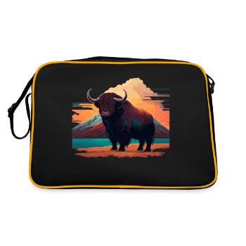 Himalaya Yak Ilustration - Retro Tasche - Schwarz/Gold - Hinten