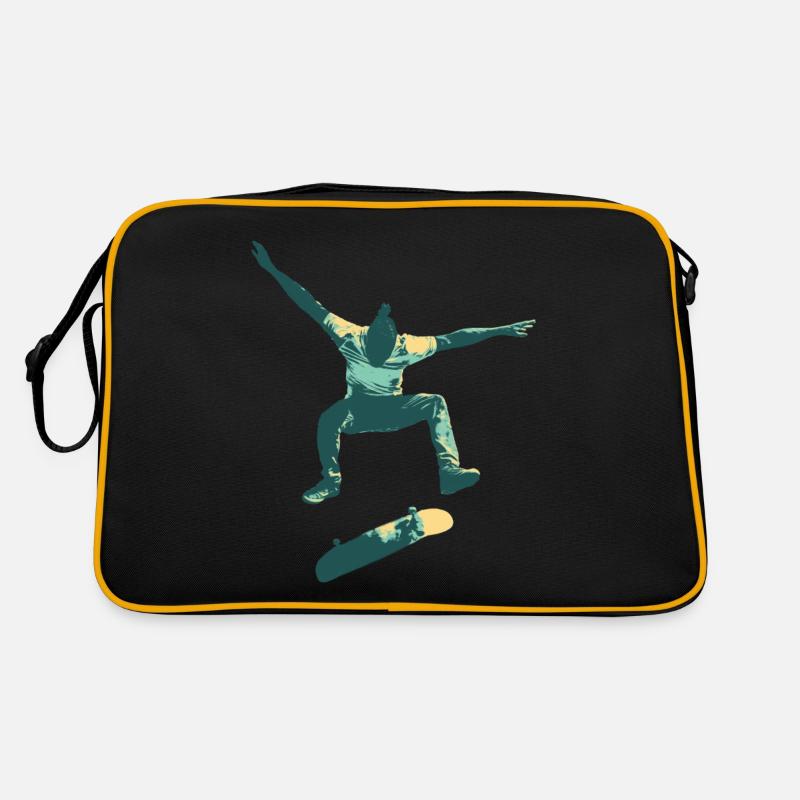 Skatboarder Springen - Retro Tasche - Schwarz/Gold
