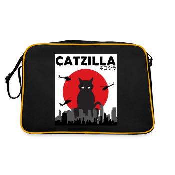 Catzilla Funny Cat Kitten Kitty Lover Japanese - Retro Bag - black/gold - Back