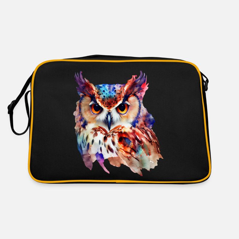Eule Buntes Aquarell - Retro Tasche - Schwarz/Gold