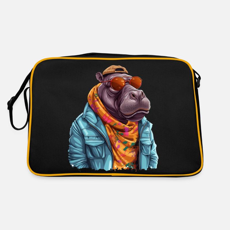 Graffiti d’hippopotame. Force et puissance cachées. - Sac Retro - noir/or