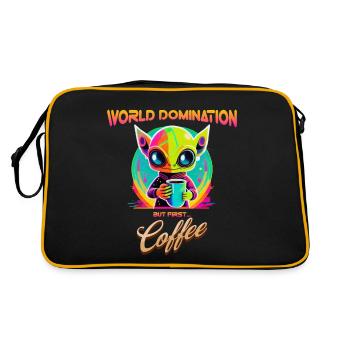 World domination, but first coffee, funny alien - Retro Bag - black/gold - Back