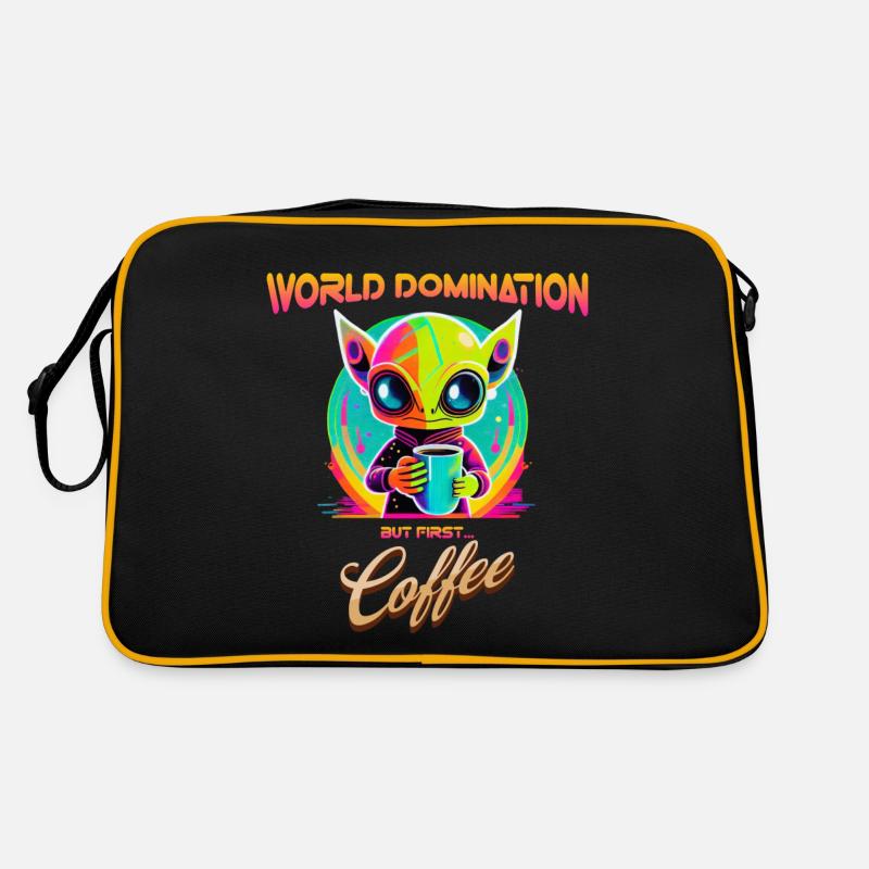 World domination, but first coffee, funny alien Retro Bag