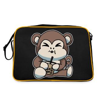 Cute Monkey drinking Bubble Tea Kawaii Anime - Retro Bag - black/gold - Back