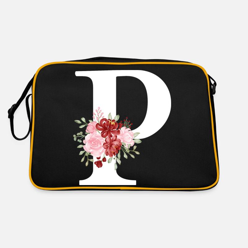 Roter Blumenbuchstabe P Retro Tasche