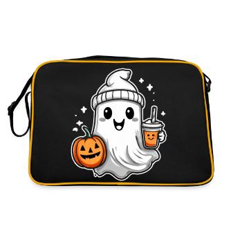 Cute Ghost: Cute Ghost Friend with Pumpkin - Retro Bag - black/gold - Back