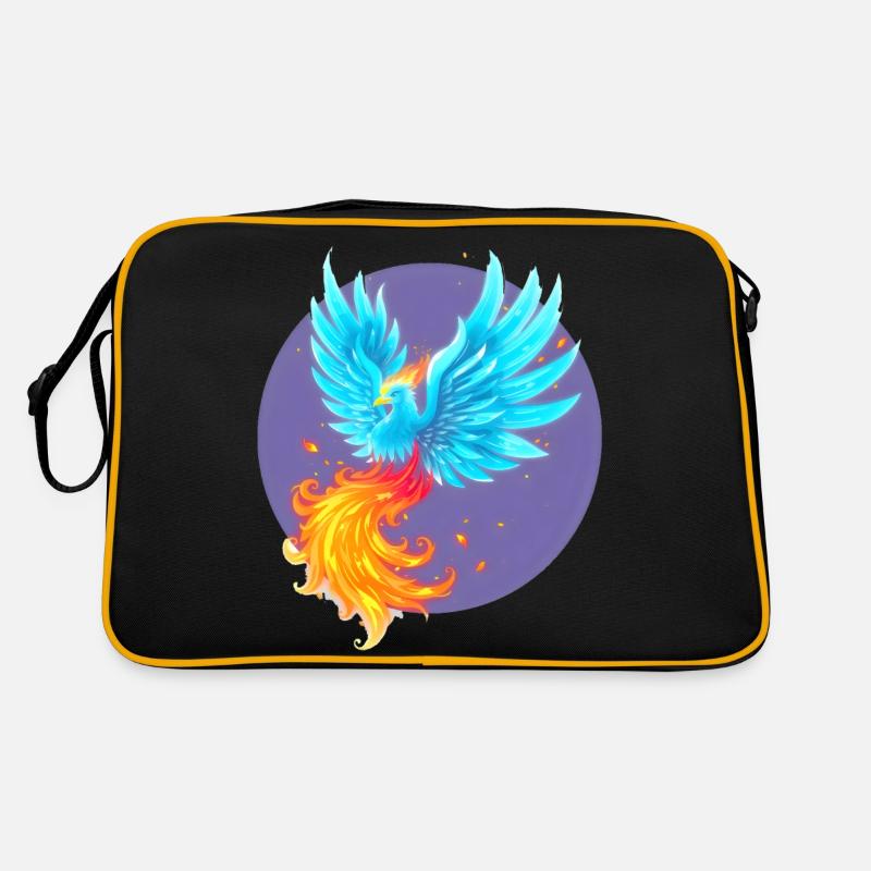 Cooler blau brennender Phönix - Retro Tasche - Schwarz/Gold