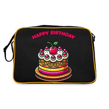 torte happy birthday - Retro Tasche - Schwarz/Gold - Hinten