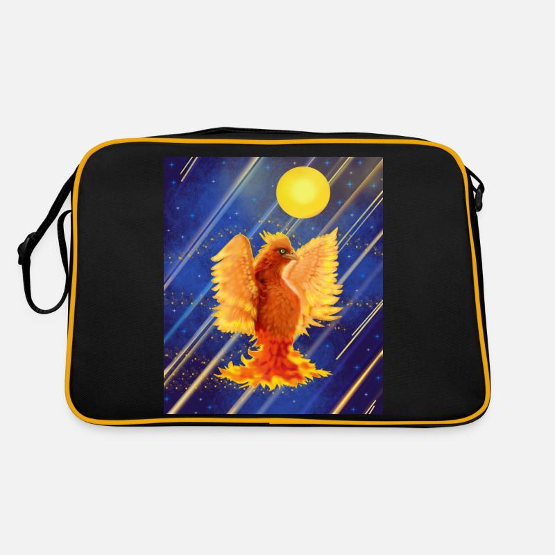 Kosmisch leuchtender Feuervogel: Cyber-Semurg Retro Tasche