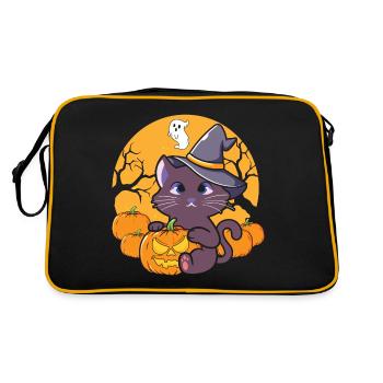 Halloween Katze Hexe - Retro Tasche - Schwarz/Gold - Hinten