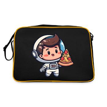 Astronaut mit Pizza - Retro Tasche - Schwarz/Gold - Hinten