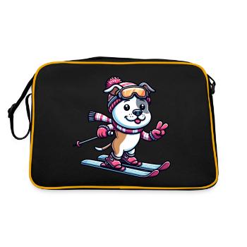 Winter Fun with Staffordshire Terrier - Skiing - Retro Bag - black/gold - Back
