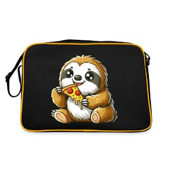 Un paresseux mignon aime un dessin animé de pizza - Sac Retro - noir/or - Dos