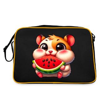 Cute Cartoon Hamster Melon - Retro Bag - black/gold - Back
