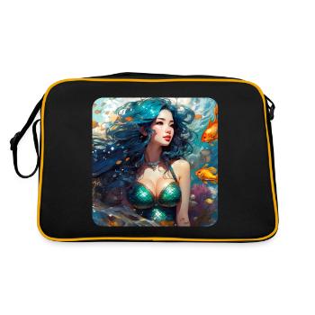 Niedliche Meerjungfrau mit Fischen - Retro Tasche - Schwarz/Gold - Hinten