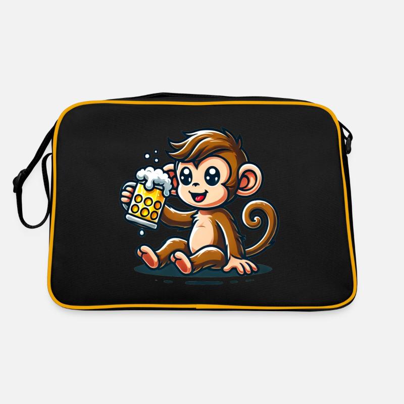 Cute Monkey Drinking Beer Retro Tasche