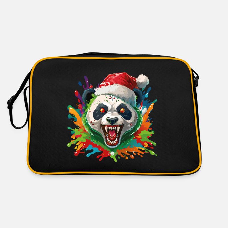 16 Zombie Pandabär Weihnachtsmann Farbtropfen - Retro Tasche - Schwarz/Gold