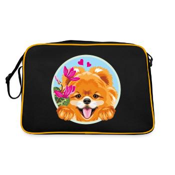 Peeking happy Pomeranian dog with flowers - Retro Bag - black/gold - Back