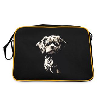 Lhasa Apso Hund Porträtbild - Retro Tasche - Schwarz/Gold - Hinten
