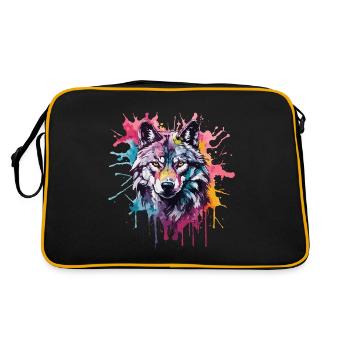 Cooler bunter Wolf in Aquarellfarben. Illustration - Retro Tasche - Schwarz/Gold - Hinten
