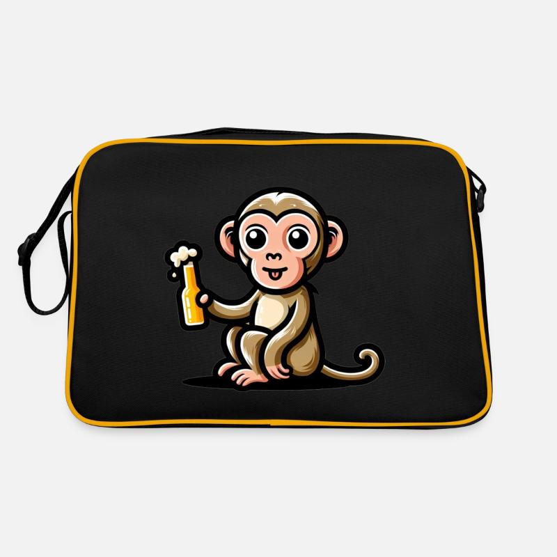 Cute Monkey Drinking Beer 3 Retro Tasche