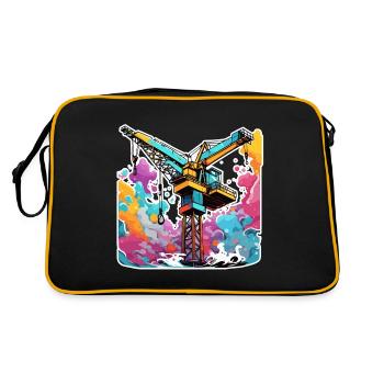 Kran / Baustelle / Seilwinde / Kransystem - Retro Tasche - Schwarz/Gold - Hinten