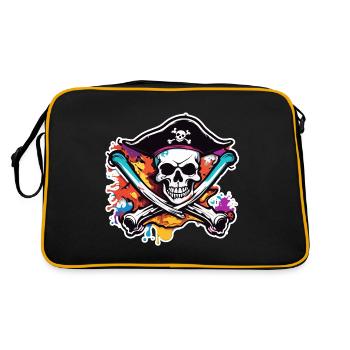 Pirat / Ahoi / Anker / Kapitän / Totenkopf / Rum - Retro Tasche - Schwarz/Gold - Hinten