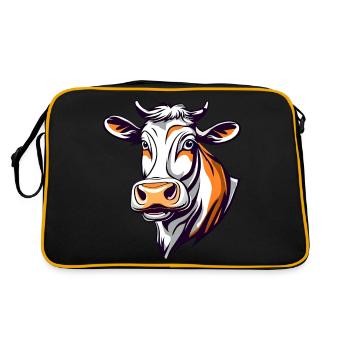 Niedliche Kuh - Retro Tasche - Schwarz/Gold - Hinten