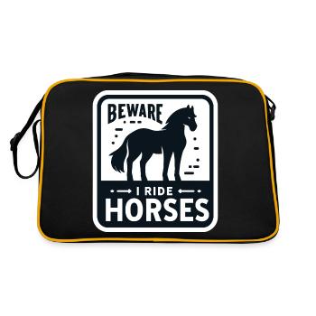 Vorsicht, ich reite Pferde - Retro Tasche - Schwarz/Gold - Hinten