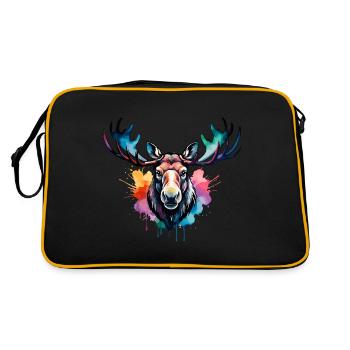 Moose Cool in the Forest, Colorful Design, Watercolor - Retro Bag - black/gold - Back