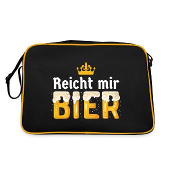 Reicht mir Bier Biergarten lustig König Krone Papa - Retro Tasche - Schwarz/Gold - Hinten
