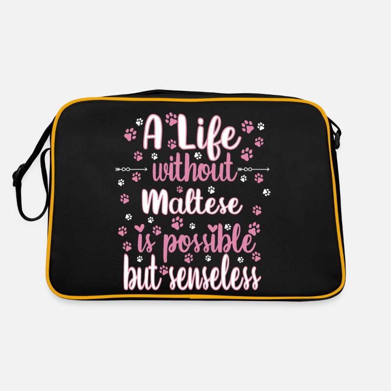 Hund Leben Liebe Hunderasse Malteser - Retro Tasche - Schwarz/Gold