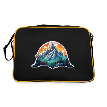 Berg / Alpen / Gipfel / Natur / Wald / Gestein - Retro Tasche - Schwarz/Gold - Hinten