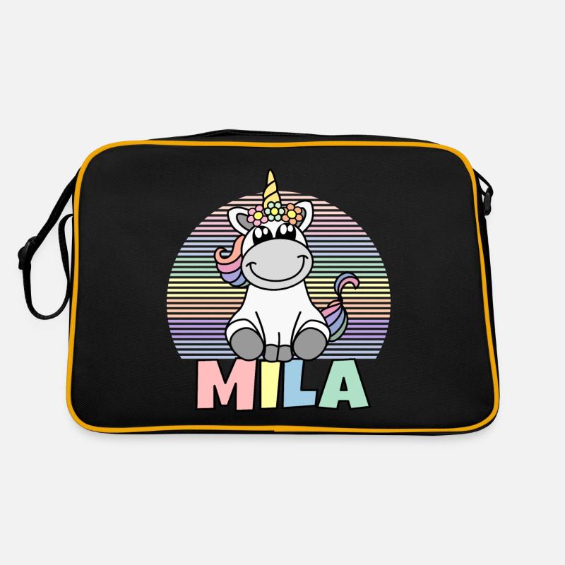 Nom de la licorne Mila - Sac Retro - noir/or