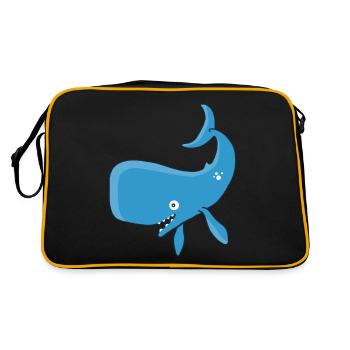 Kleiner blauer Wal - Retro Tasche - Schwarz/Gold - Hinten