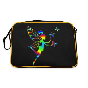 Rainbow fairy, butterfly, magic, pixie, elves, DD - Retro Bag - black/gold - Back