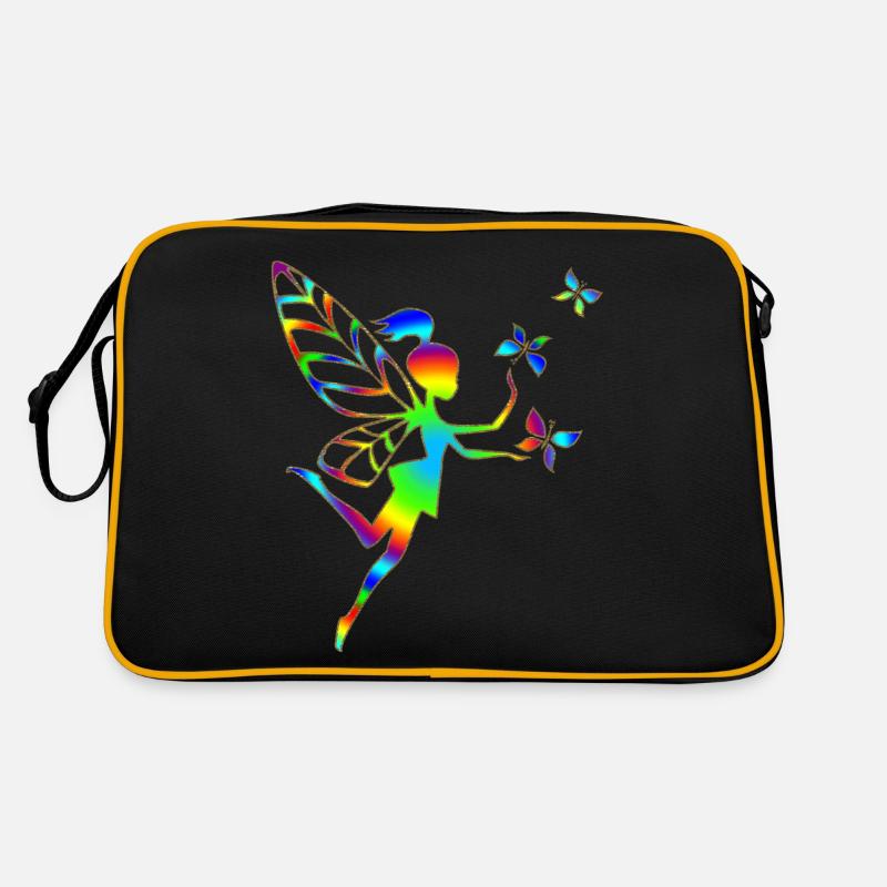 Rainbow fairy, butterfly, magic, pixie, elves, DD - Retro Bag - black/gold