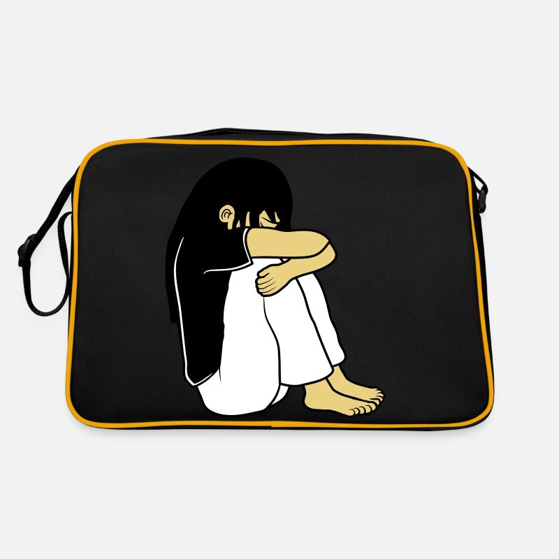 Trauriges Sitzendes Mädchen Retro Tasche