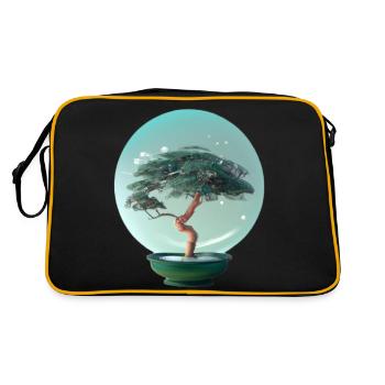 Bonsai 2, digital Art - Retro Tasche - Schwarz/Gold - Hinten