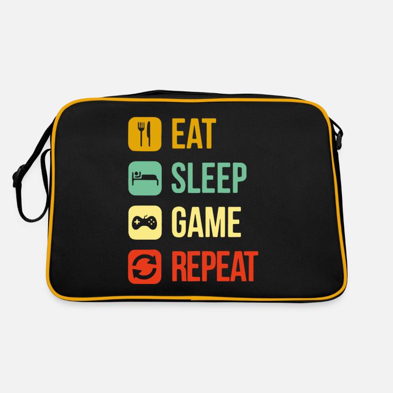 eat sleep repeat Videospiel - Retro Tasche - Schwarz/Gold
