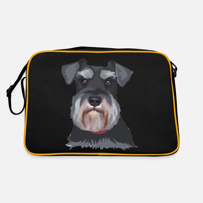 Schnauzer Illustration Geschenkidee Hundebesitzer - Retro Tasche - Schwarz/Gold