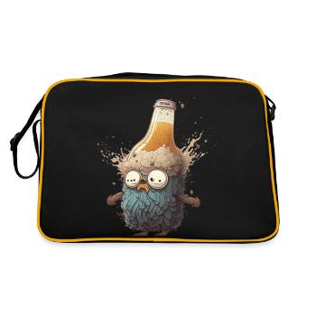 Lustiges Bier Männchen mit Bart - Retro Tasche - Schwarz/Gold - Hinten