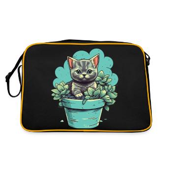Chaton mignon dans un pot de fleurs avec des plantes succulentes - Sac Retro - noir/or - Dos
