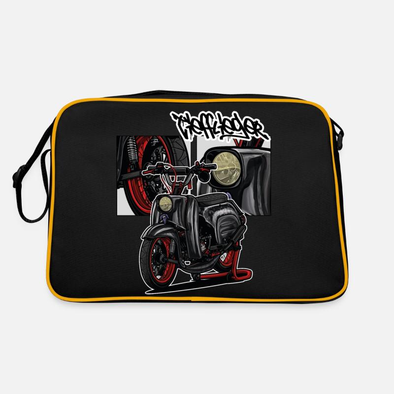 Schwalbe (black) // Illustration - Retro Tasche - Schwarz/Gold