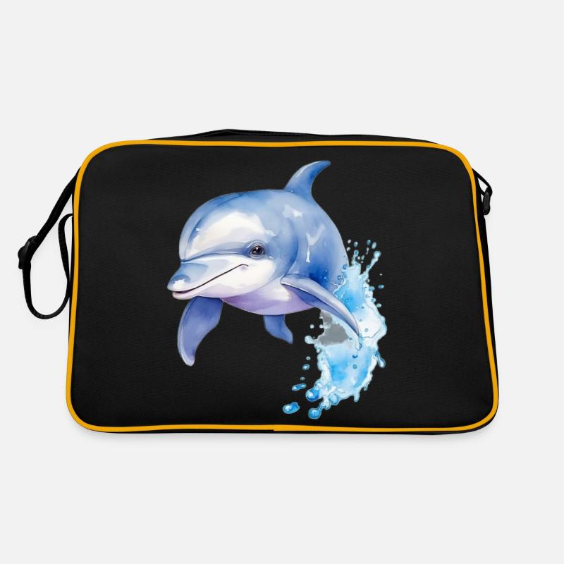 Blauer Delphin - Retro Tasche - Schwarz/Gold