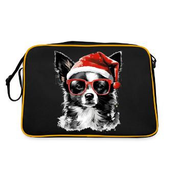 Chihuahua Christmas dog in the snow with hat - Retro Bag - black/gold - Back