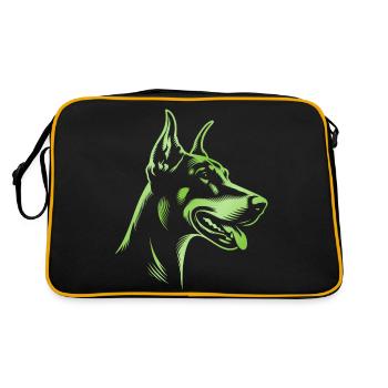Doberman Pinscher, Tête De Chien, Dessin Vert - Sac Retro - noir/or - Dos