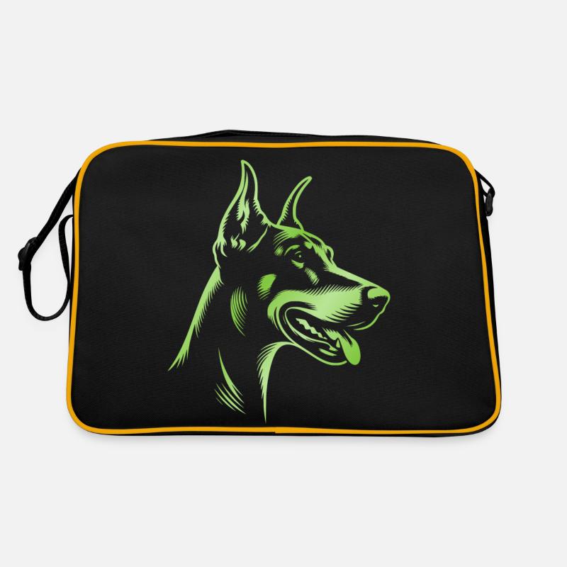 Doberman Pinscher, Dog Head, Drawing Green Retro Bag