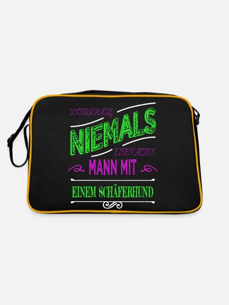 schäferhund bday chihuahua humor bluthund vatertag - Retro Tasche - Schwarz/Gold - Hinten